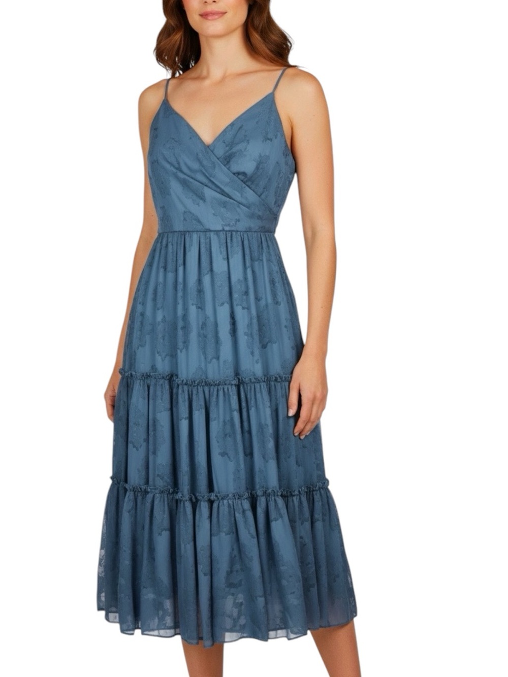 NWT SACHIN + BABI Blue Dalia Floral Sleeveless Tiered Ruffle Dress Size 8